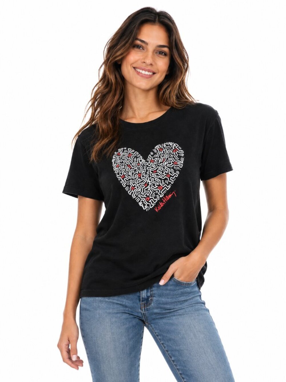 Keith Haring Womens Tshirt Tee Graphic Heart Love Black